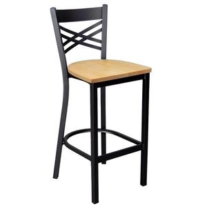 Just Chair Manufaturing X-Back Black Steel Frame Bar Stool with Solid Wood Seat - M21330-BLK-SS 