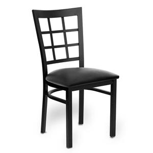 Just Chair Manufaturing Window-Back Black Steel Chair with Black Vinyl Padded Seat - M27118-BLK-PS 
