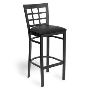 Just Chair Manufaturing Window-Back Black Powder Coated Bar Stool w/Black Vinyl Seat - M27130-BLK-PS 