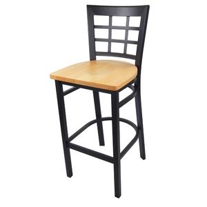 Just Chair Manufaturing Window-Back Black Powder Coated Bar Stool w/ Solid Wood Seat - M27130-BLK-SS