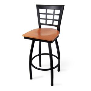 Just Chair Manufaturing Window-Back Black Steel Frame Swivel Bar Stool - M27130-SWL-BLK-VS 