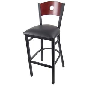 Just Chair Manufaturing Laser Back Black Metal Frame Bar Stool w/ Black Vinyl Seat - M63330-BVS