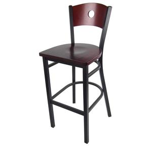 Just Chair Manufaturing Solid Laser Back Black Metal Frame Bar Stool with Veneer Seat - M63330-SS 