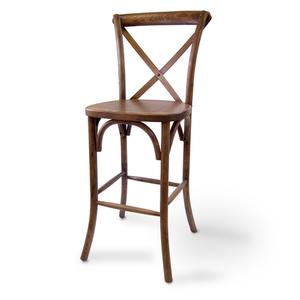 Just Chair Manufaturing X Back Rustic Walnut Wood Frame Bar Stool with Footrest - R90030-PS-COM 