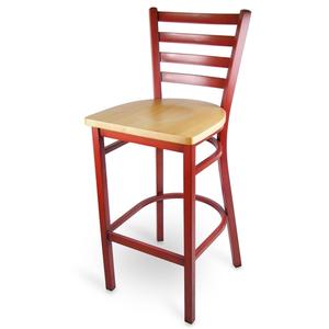 Just Chair Manufaturing Ladder Back Wood Finish Steel Frame Barstool w/ Wood Seat - WL20130-SS