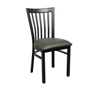Just Chair Manufaturing Slat Back Metal Frame Chair w/ Wood Finish & Black Seat - WL38118-PS
