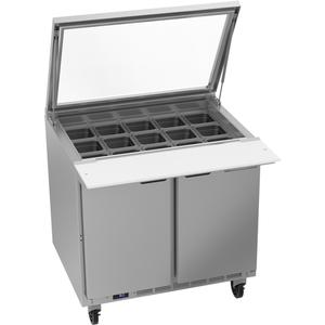 Beverage Air 36" 15 Pan Two Section Mega Top Sandwich Salad Prep Table - SPE36HC-15M-STL