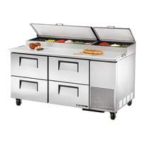 True 67in stainless steel Pizza Prep Cooler 20.6cuft with 4 Drawers - TPP-AT-67D-4-HC 