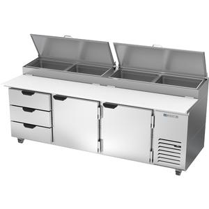 Beverage Air 93" 3-Section 2 Door 3 Drawer Refrigerated Pizza Prep Table - DPD93HC-3