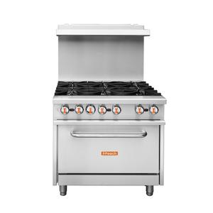 Peach Foodservice PRR-6B 36" Gas 6 Burner Range w/ Standard Oven - 210k BTU