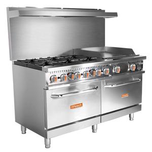 Peach Foodservice PRR-6B24G 60" Gas 6 Burner Range With 24" Griddle & 2 Ovens