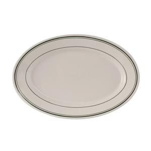 Tuxton China Inc Green Bay 13-1/2in Amr White/Eggshell with Green Band Platter - TGB-039 