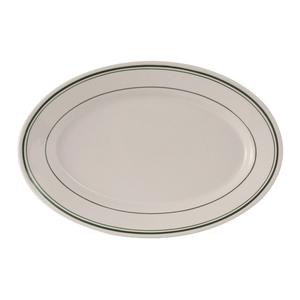 Tuxton China Inc Green Bay 14-1/8in Amr White/Eggshell with Green Band Platter - TGB-043 