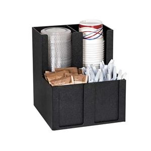 Dispense-Rite MCD-4BT Black Polystyrene 4-Section Cup, Lid & Condiment Caddy