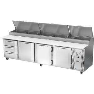 Victory Refrigeration VPPD119HC-3 119in Four-Section 3 Drawer Refrigerated Pizza Prep Table 