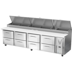 Victory Refrigeration VPPD119HC-8 119in Stainless Steel Four-Section 8 Drawer Pizza Prep Table 
