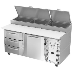 Victory Refrigeration VPPD67HC-3 67in Stainless Steel Two-Section 3 Drawer Pizza Prep Table 