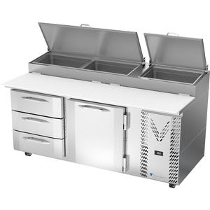 Victory Refrigeration VPPD72HC-3 72in Stainless Steel Two-Section 3 Drawer Pizza Prep Table 