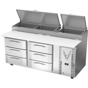 Victory Refrigeration VPPD72HC-6 72in Stainless Steel Two-Section 6 Drawer Pizza Prep Table 