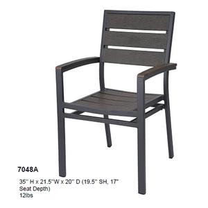 H&D Commercial Seating 7048A Outdoor Stackable Armchair with Aluminum Frame & Brown Seat 