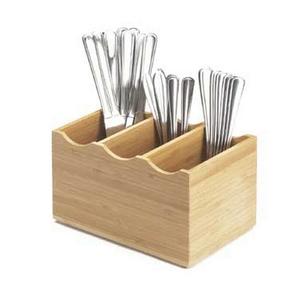 Cal-Mil 1244 Bamboo 8.25in x 5.5in (3) Compartment Cutlery Holder 