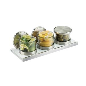 Cal-Mil 3492-4-15HL Luxe 16" x 6" x 4"H White Base (3) Storage Jar Set
