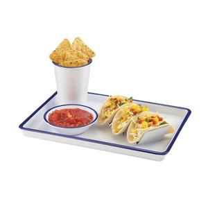 Cal-Mil 3463-15 13in x 9in x 1"H White Melamine Serving Tray with Blue Rim 