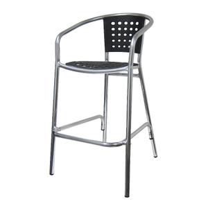 H&D Commercial Seating 7076BK Aluminum Patio Barstool with Black Poly Back & Seat 