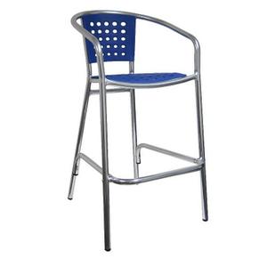 H&D Commercial Seating 7076BL Aluminum Patio Barstool w/ Blue Poly Back & Seat