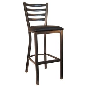 H&D Commercial Seating 6147B Silver Metal Ladder Back Barstool with Black Vinyl Seat 