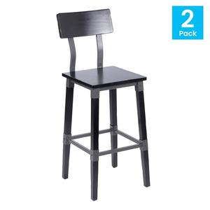 Flash Furniture 2-XU-DG-W0236B-BLK-GG Rustic Black Wood Dining Barstool - Set of 2
