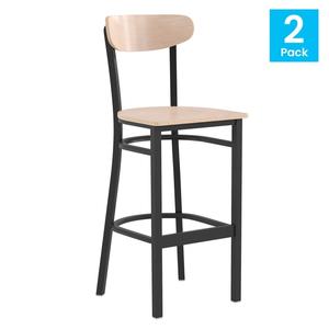 Flash Furniture 2-XU-DG6V6B-NAT-GG Wright Steel Frame Birch Seat and Back Bar Stool - Set of 2 