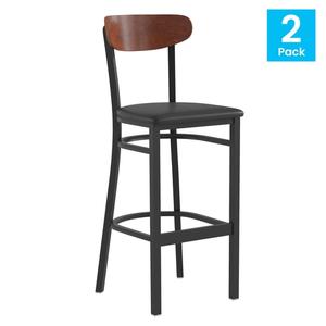 Flash Furniture 2-XU-DG6V6BV-WAL-GG Wright Black Steel Frame Walnut Finish Bar Stool - Set of 2 