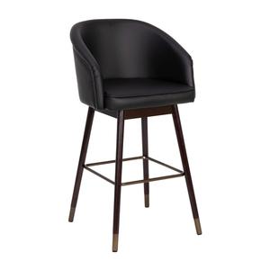 Flash Furniture AY-1928-30-BK-GG Margo Mid-Back Black Leather Bar Stool w/ Walnut Wood Legs