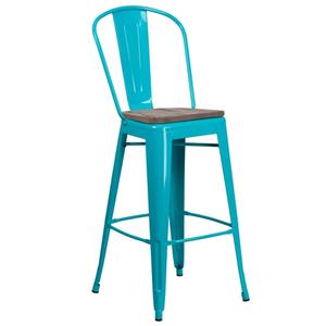 Flash Furniture ET-3534-30-CB-WD-GG Teal Blue Powder Coated Steel Bar Stool with Wood Seat