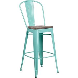 Flash Furniture ET-3534-30-MINT-WD-GG Mint Green Powder Coated Steel Bar Stool with Wood Seat