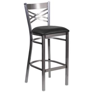 Flash Furniture XU-6F8B-CLR-BAR-BLKV-GG Hercules Clear Coat X Back Metal Bar Stool
