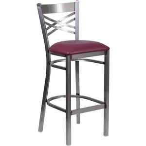 Flash Furniture XU-6F8B-CLR-BAR-BURV-GG Hercules Clear Coat X Back Barstool w/ Burgundy Vinyl Seat