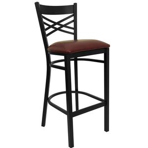 Flash Furniture XU-6F8BXBK-BAR-BURV-GG Hercules Black Metal X Back Barstool w/ Burgundy Vinyl Seat