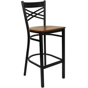 Flash Furniture XU-6F8BXBK-BAR-CHYW-GG Hercules Black Metal X Back Barstool w/ Cherry Plywood Seat