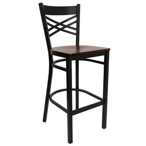Flash Furniture XU-6F8BXBK-BAR-MAHW-GG Hercules Black X Back Barstool w/ Mahogany Plywood Seat