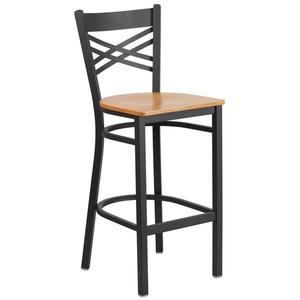 Flash Furniture XU-6F8BXBK-BAR-NATW-GG Hercules Black Metal X Back Barstool w/ Natural Plywood Seat