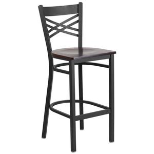 Flash Furniture XU-6F8BXBK-BAR-WALW-GG Hercules Black Metal X Back Barstool w/ Walnut Plywood Seat