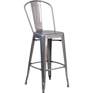 Flash Furniture XU-DG-TP001B-30-GG 30"H Clear Coat Curved Vertical Slat Back Metal Barstool