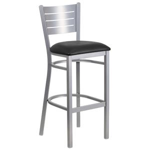 Flash Furniture XU-DG-60402-BAR-BLKV-GG Hercules Silver Slat Back Metal Barstool w/ Black Vinyl Seat