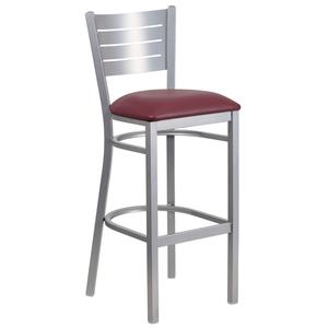 Flash Furniture XU-DG-60402-BAR-BURV-GG Hercules Silver Slat Back Barstool w/ Burgundy Vinyl Seat
