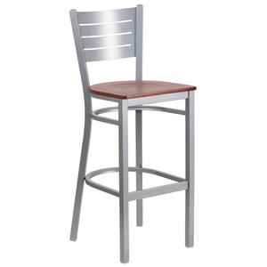 Flash Furniture XU-DG-60402-BAR-CHYW-GG Hercules Silver Slat Back Metal Barstool w/ Cherry Wood Seat