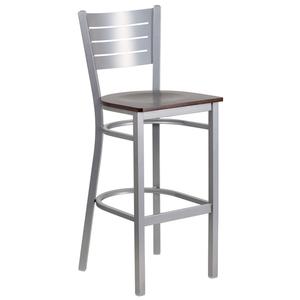 Flash Furniture XU-DG-60402-BAR-WALW-GG Hercules Silver Slat Back Metal Barstool w/ Walnut Wood Seat