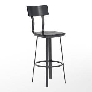 Flash Furniture XU-DG-60582B-BLK-GG Flint Black Steel Bar Stool w/ Black Wood Back & Seat