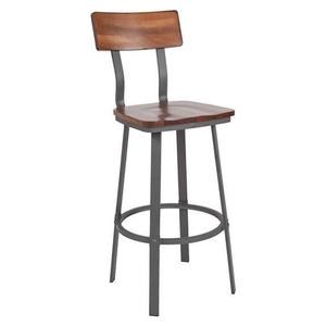 Flash Furniture XU-DG-60582B-GG Flint Grey Steel Bar Stool w/ Walnut Wood Back & Seat